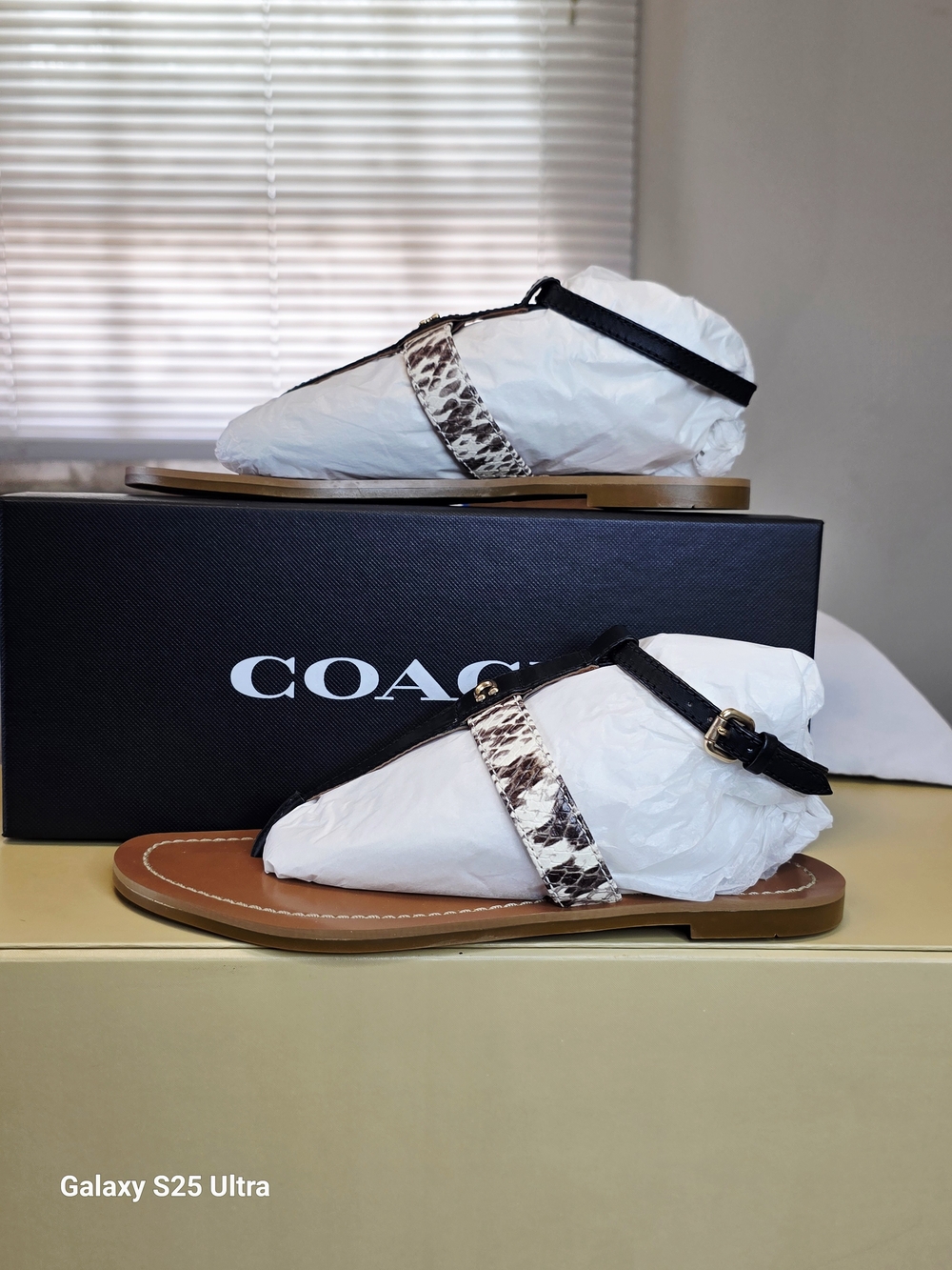 COACH Liza COH Leather Sandal In Black/Natural  Size 7.5B